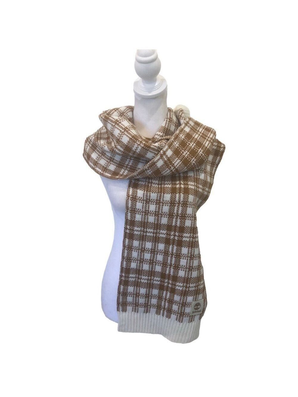 Timberland knit neck scarf. Caramel and white plaid. NWT